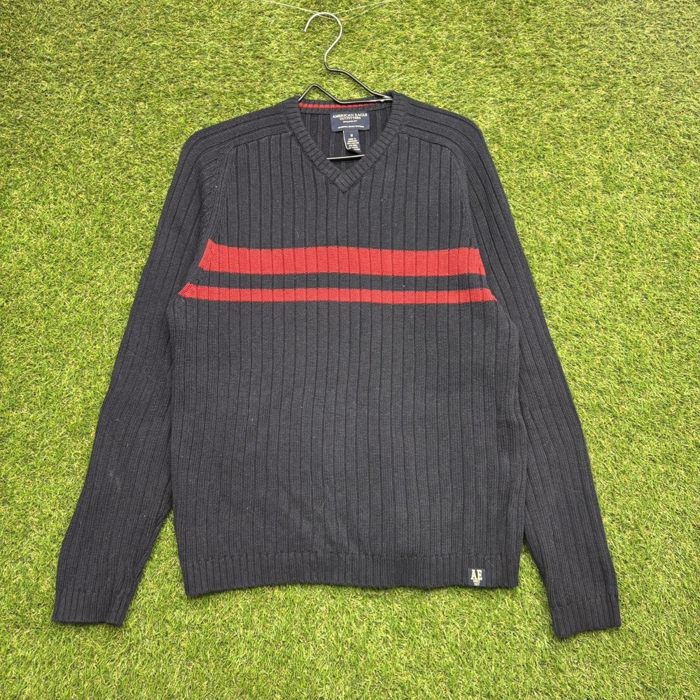 Vintage American Eagle Wool Sweater Mens Medium Ribbed Preppy Striped Blend